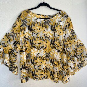New with‎ tags Kasper Plus Size Printed Ruffled 3/4-Sleeve Top